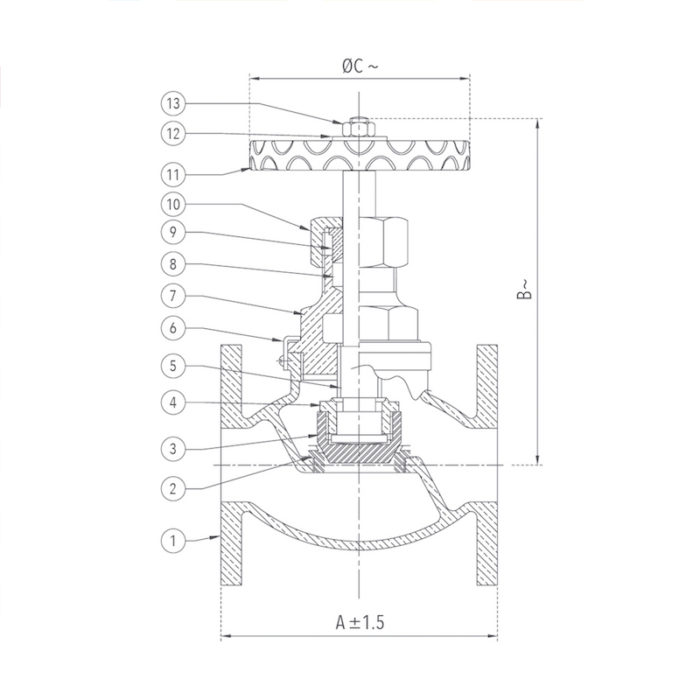 Bronze Globe Steam Stop Valve (Flanged) Design