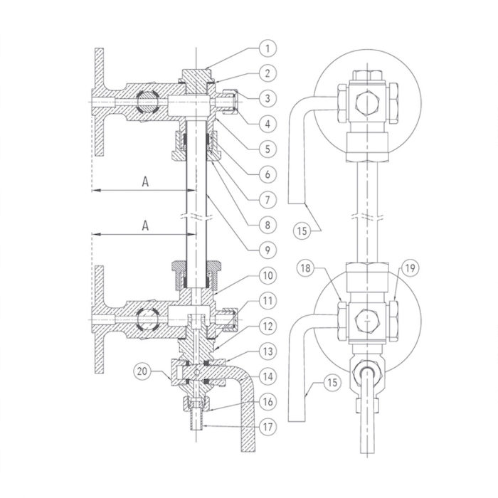 Bronze Asbestos Packed Water Level Gauge (Flanged) Design
