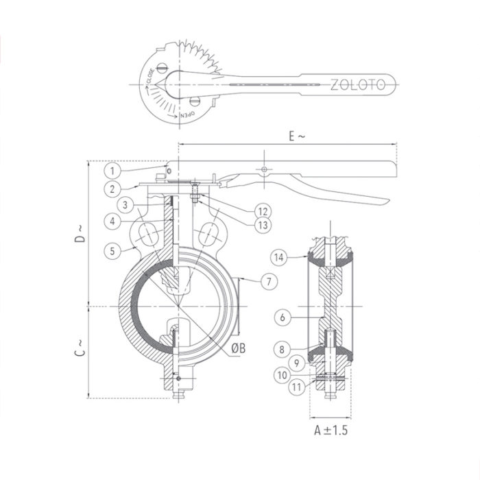 1078I Butterfly Valve (Wafer Type), PN 2.5 with S.S 304 Disc Design